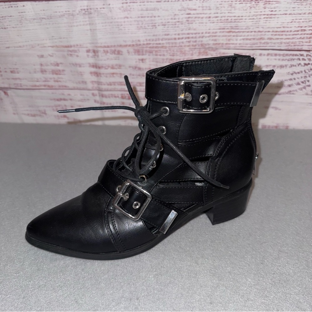 Steve Madden Black Ankle Boots with Silver Buckles